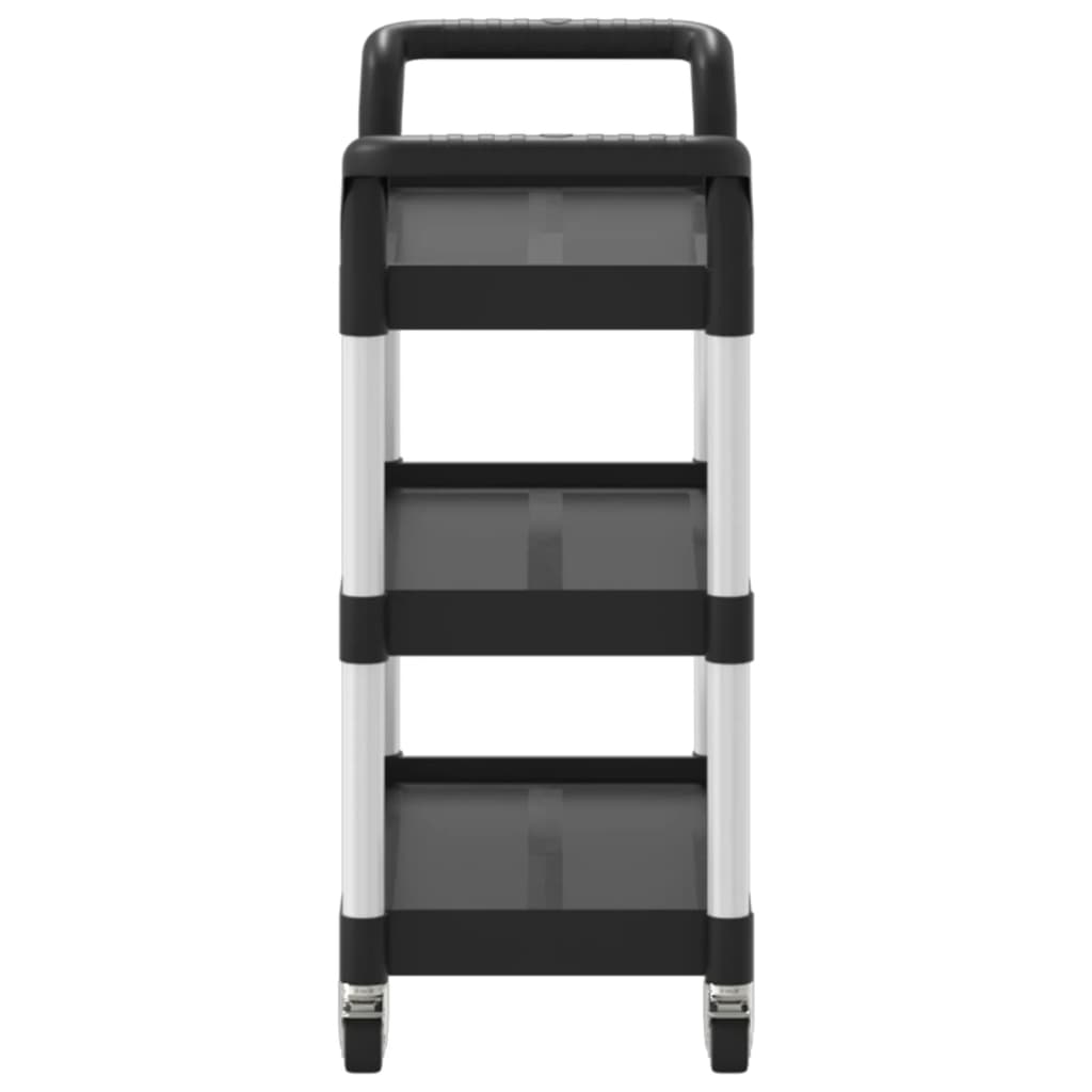 Carrello a 3 Ripiani Nero 77x34x72 cm in Alluminio