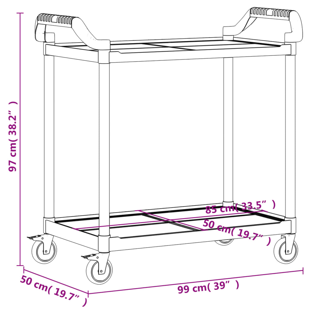 Carrello a 2 Ripiani Grigio 99x50x97 cm in Alluminio