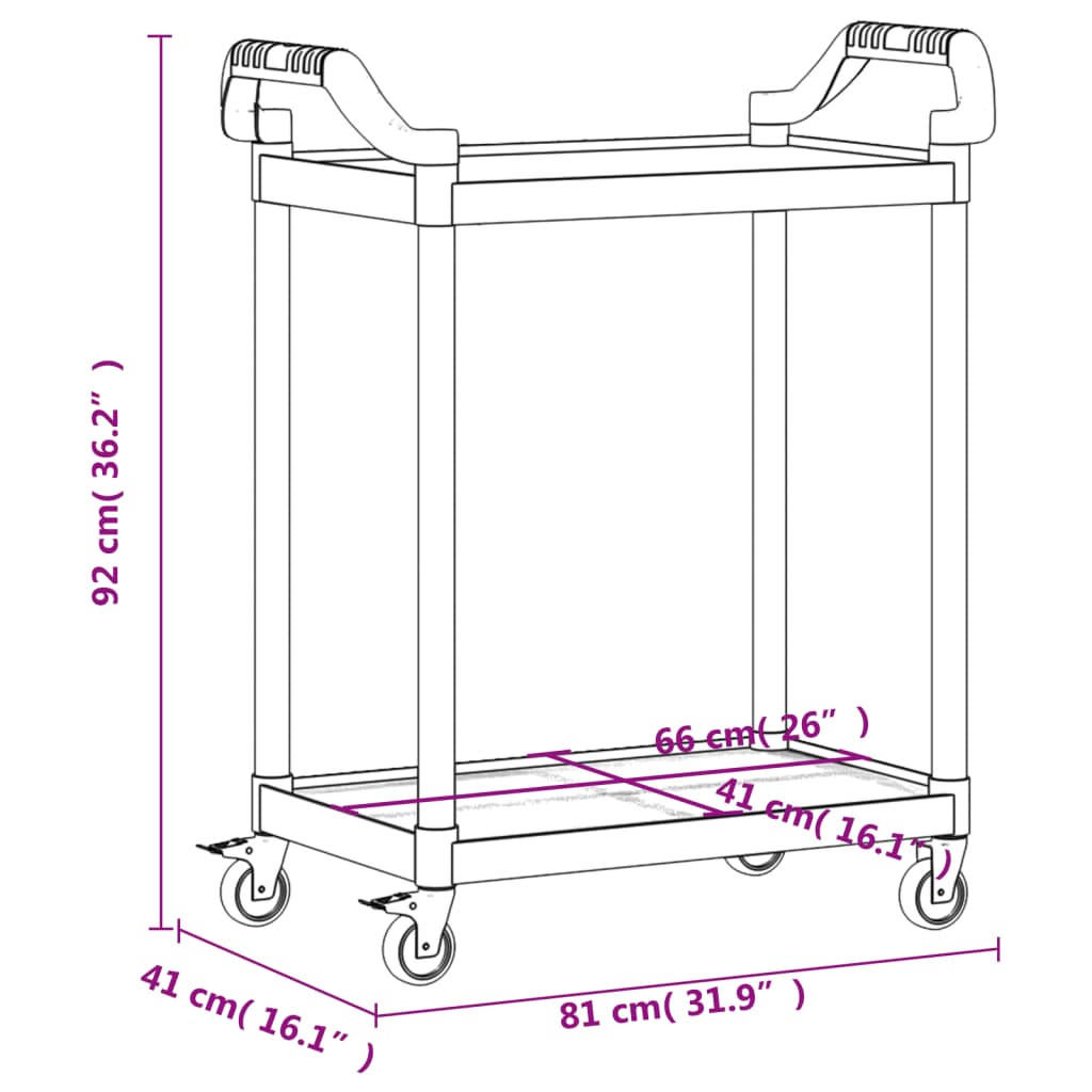 Carrello a 2 Ripiani Nero 81x41x92 cm in Alluminio