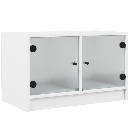 Mobile Porta TV con Ante in Vetro Bianco 68x37x42 cm