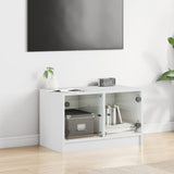 Mobile Porta TV con Ante in Vetro Bianco 68x37x42 cm