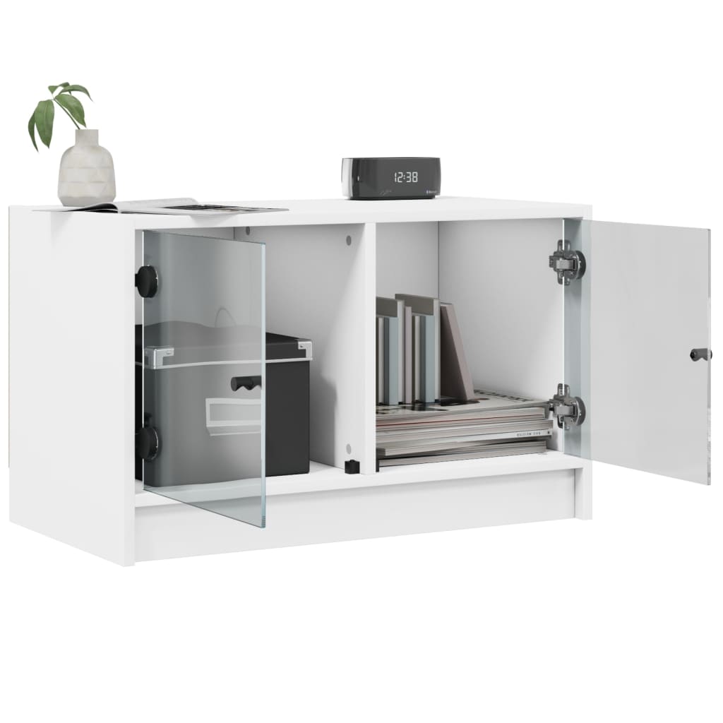 Mobile Porta TV con Ante in Vetro Bianco 68x37x42 cm