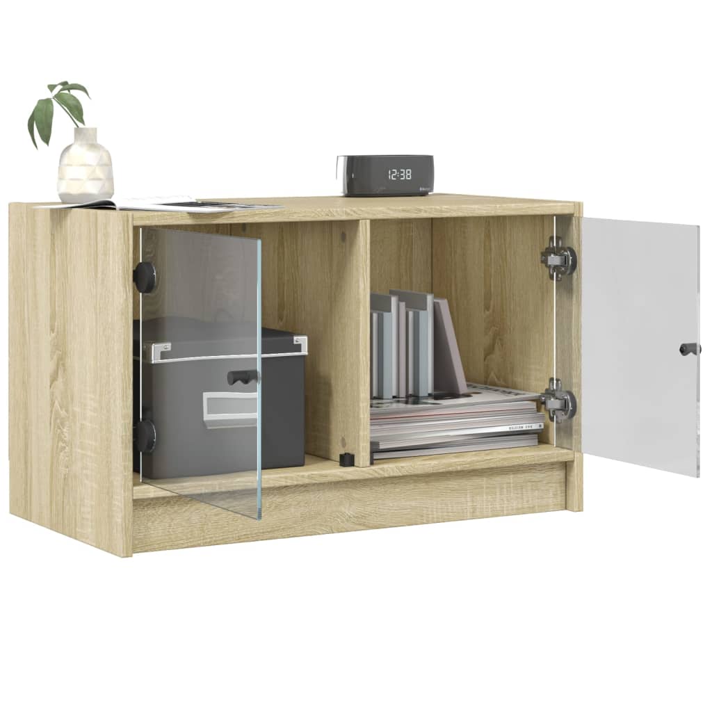 Mobile Porta TV con Ante in Vetro Rovere Sonoma 68x37x42 cm