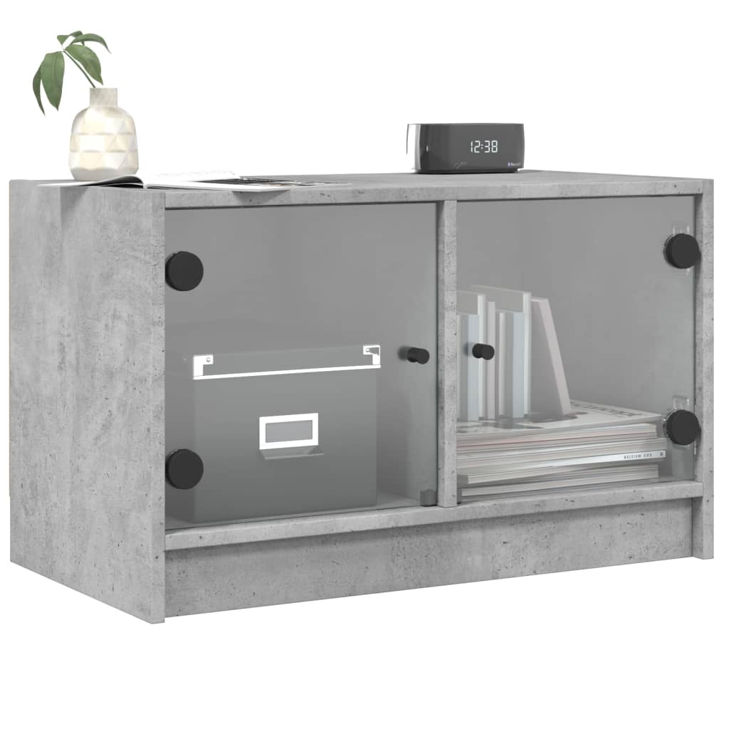 Mobile Porta TV con Ante in Vetro Grigio Cemento 68x37x42 cm