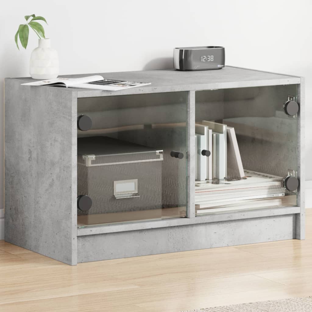 Mobile Porta TV con Ante in Vetro Grigio Cemento 68x37x42 cm