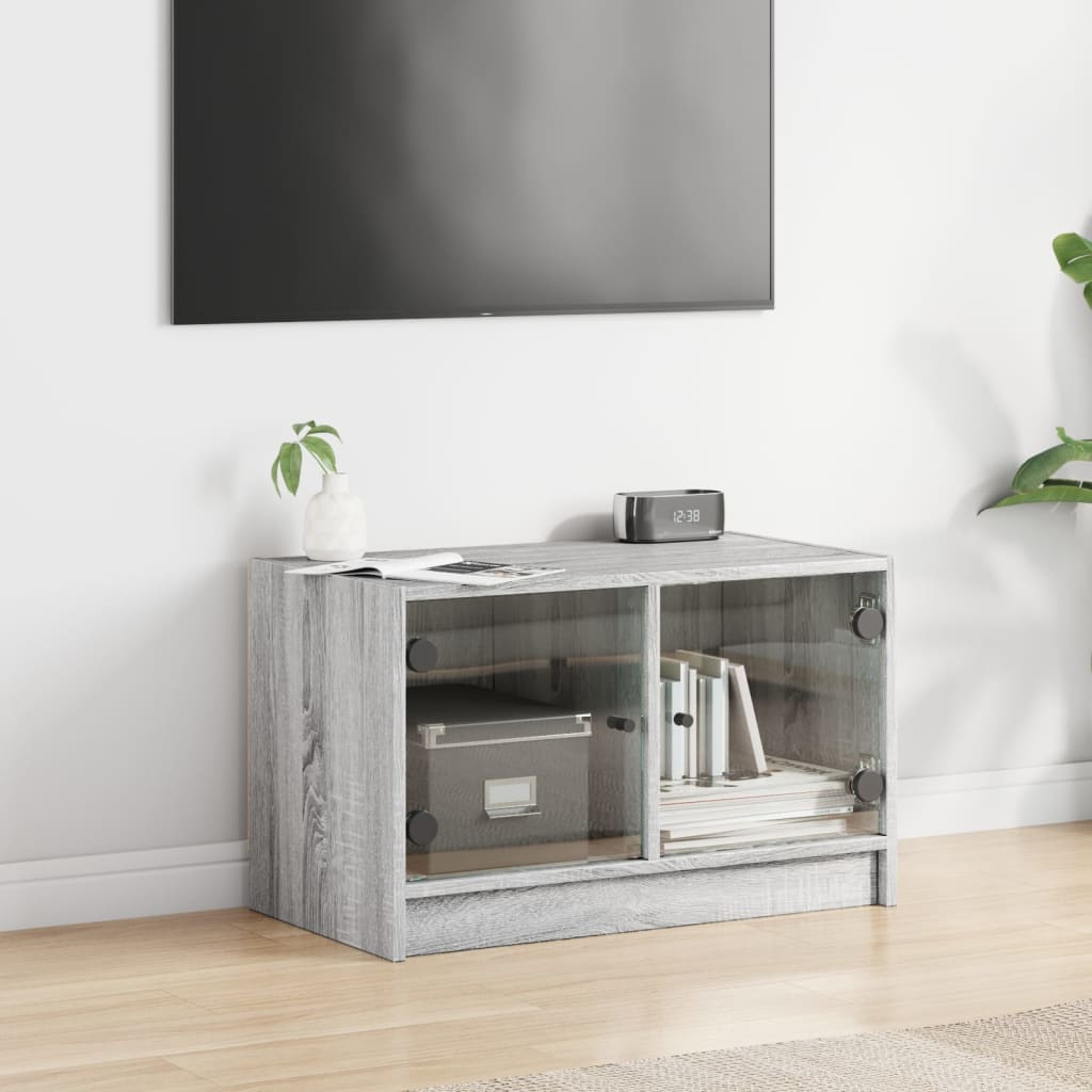 Mobile Porta TV con Ante in Vetro Grigio Sonoma 68x37x42 cm