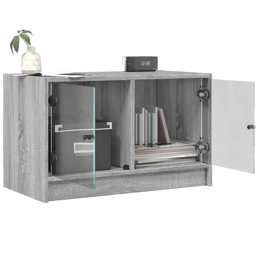 Mobile Porta TV con Ante in Vetro Grigio Sonoma 68x37x42 cm