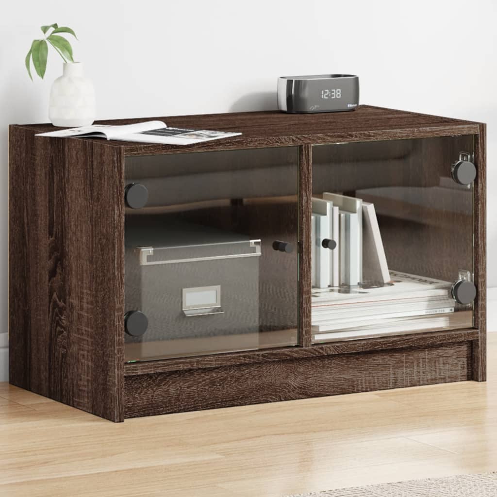 Mobile Porta TV con Ante in Vetro Rovere Marrone 68x37x42 cm