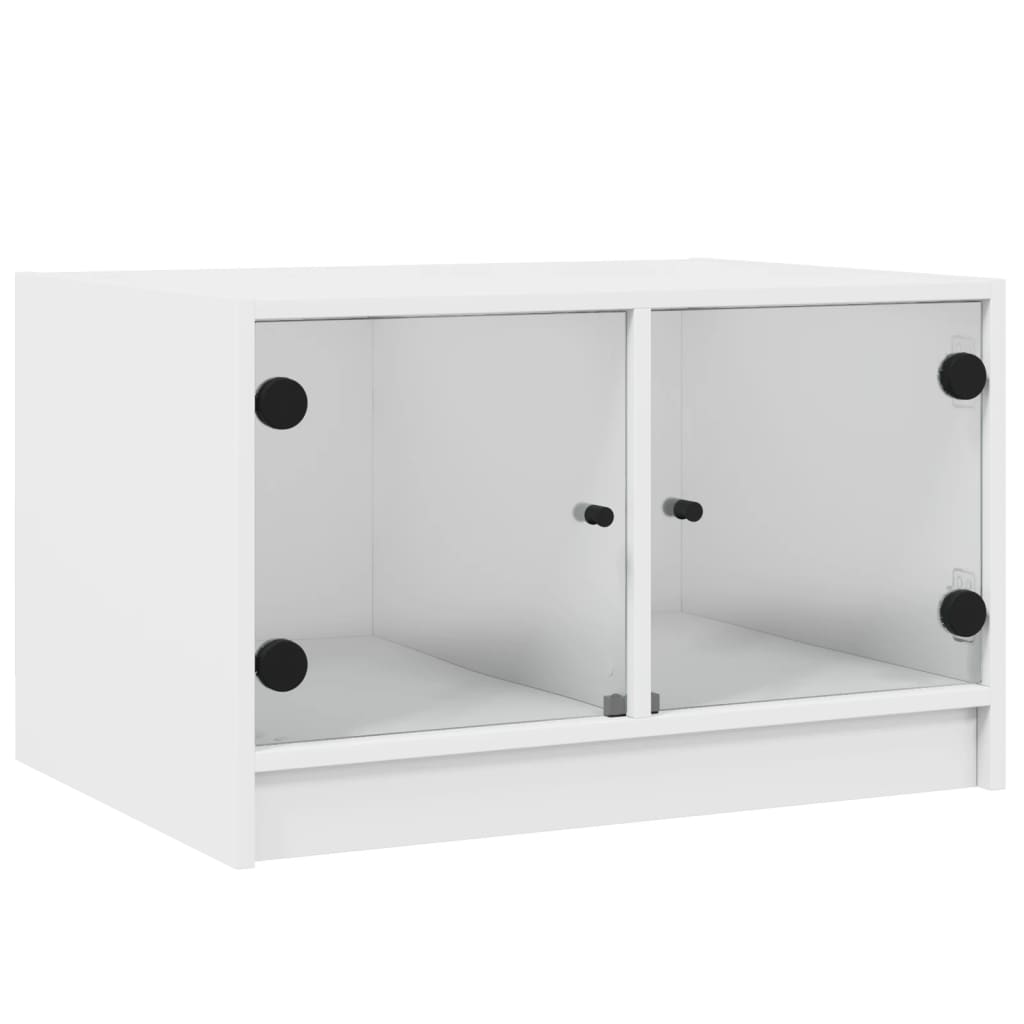 Tavolino da Salotto con Ante in Vetro Bianco 68x50x42 cm