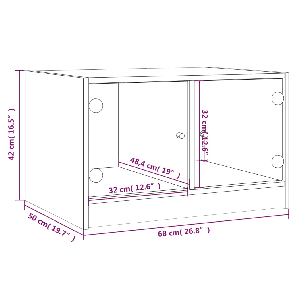 Tavolino da Salotto con Ante in Vetro Bianco 68x50x42 cm