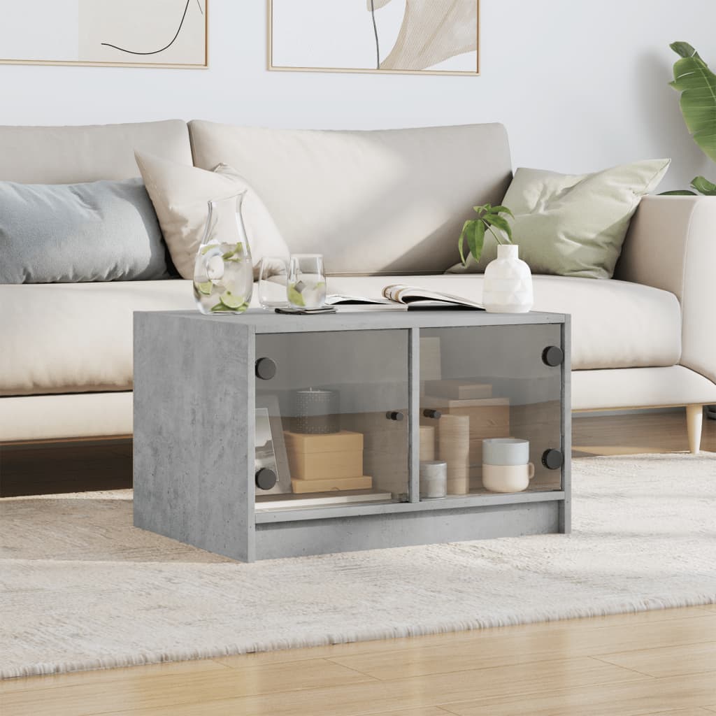 Tavolino da Salotto con Ante in Vetro Grigio Cemento 68x50x42cm