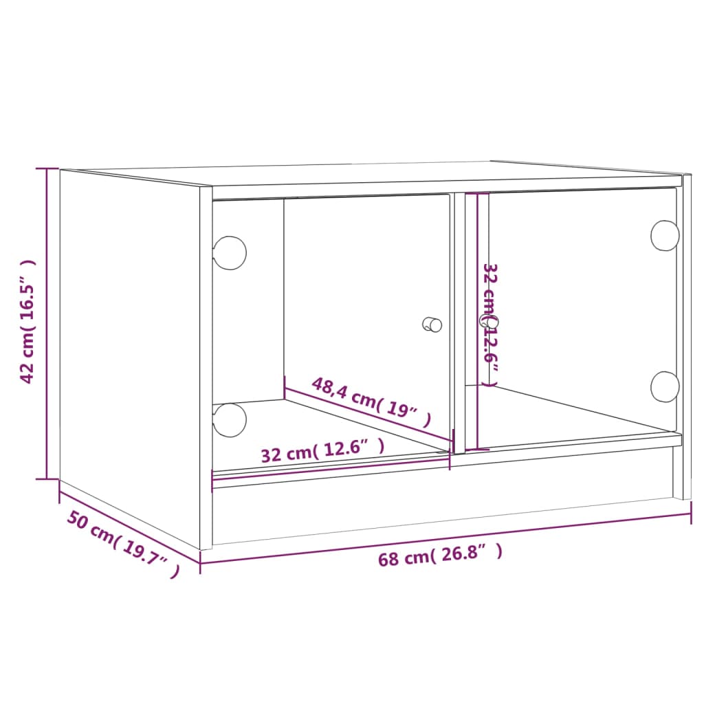 Tavolino da Salotto con Ante in Vetro Rovere Fumo 68x50x42 cm