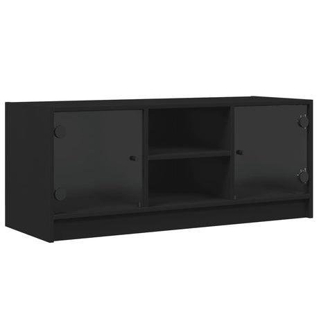 Mobile Porta TV con Ante in Vetro Nero 102x37x42 cm