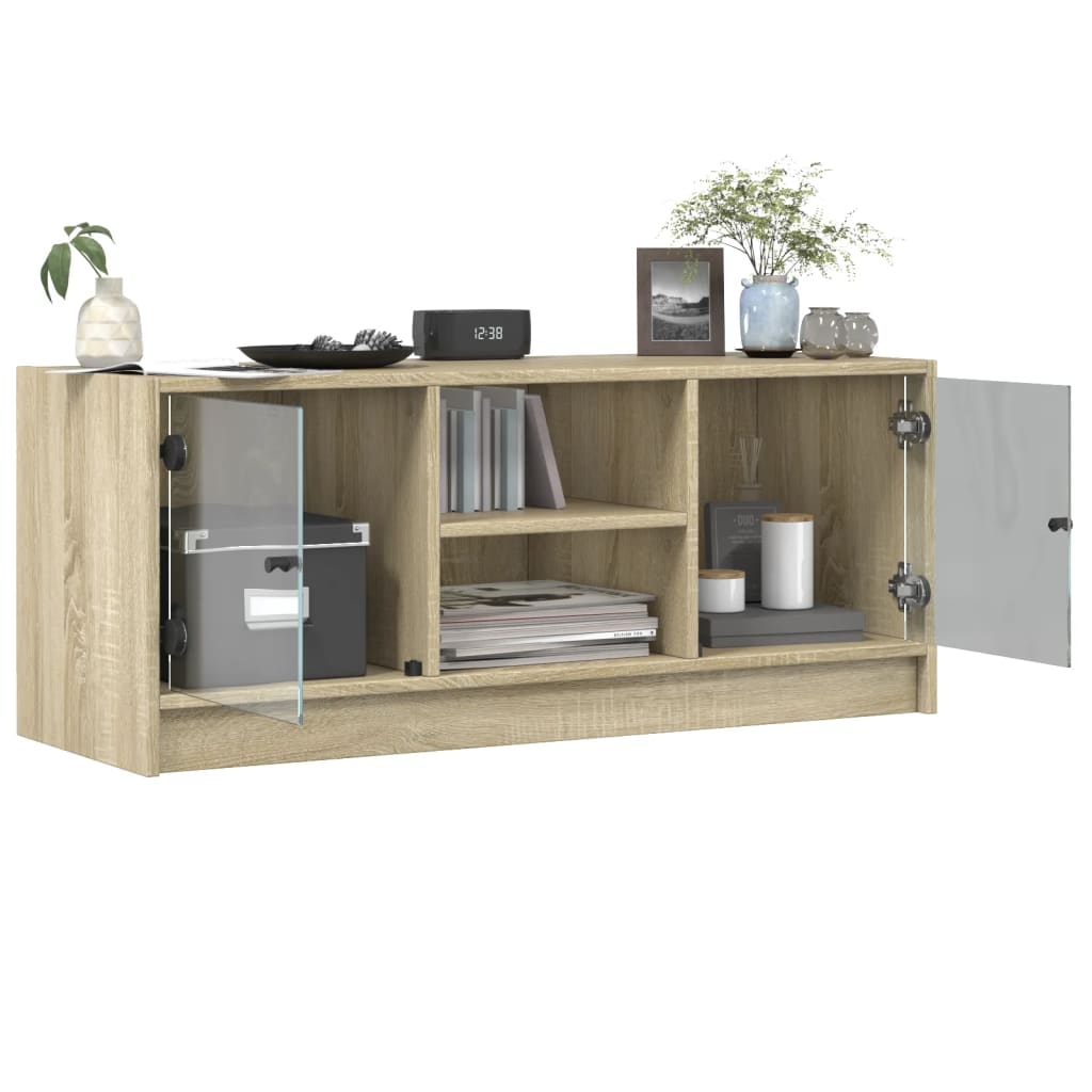 Mobile Porta TV con Ante in Vetro Rovere Sonoma 102x37x42 cm