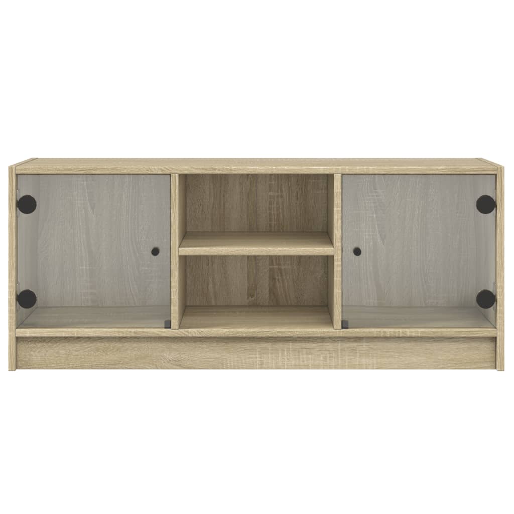 Mobile Porta TV con Ante in Vetro Rovere Sonoma 102x37x42 cm