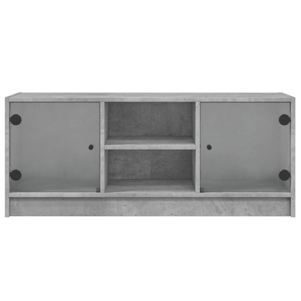 Mobile Porta TV con Ante in Vetro Grigio Cemento 102x37x42 cm