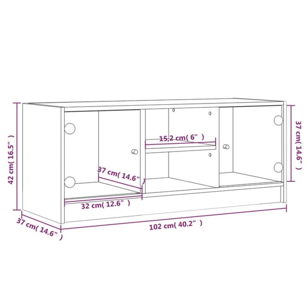 Mobile Porta TV con Ante in Vetro Rovere Fumo 102x37x42 cm