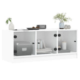 Mobile Porta TV con Ante in Vetro Bianco 102x37x42 cm