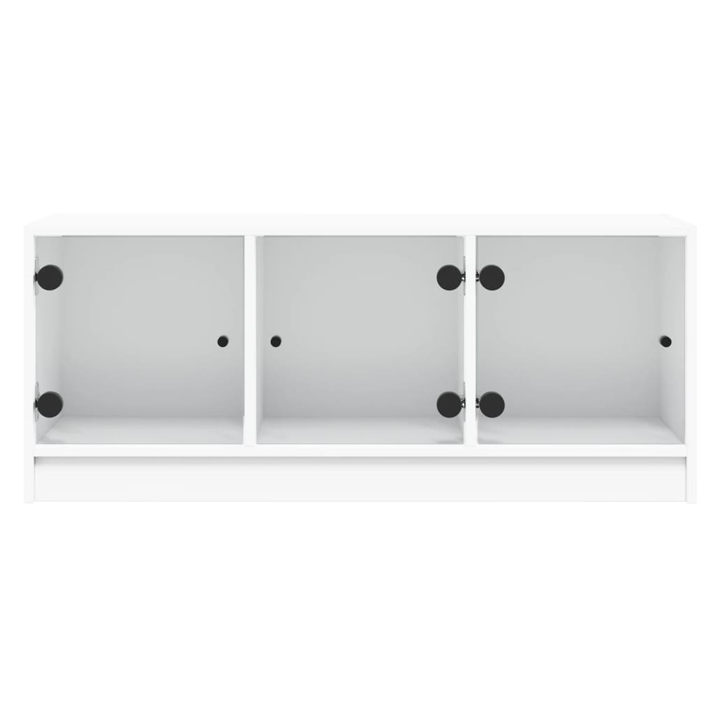 Mobile Porta TV con Ante in Vetro Bianco 102x37x42 cm