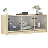 Mobile Porta TV con Ante in Vetro Rovere Sonoma 102x37x42 cm