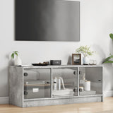 Mobile Porta TV con Ante in Vetro Grigio Cemento 102x37x42 cm