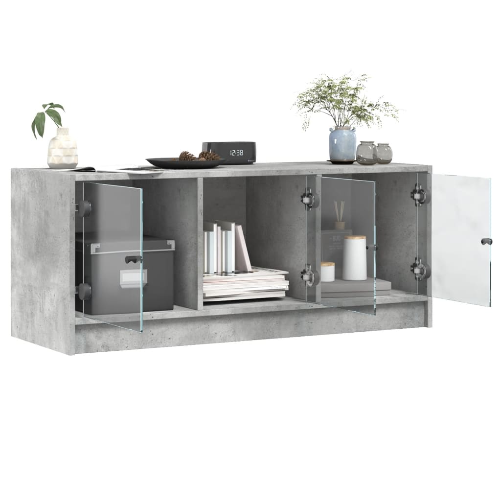 Mobile Porta TV con Ante in Vetro Grigio Cemento 102x37x42 cm