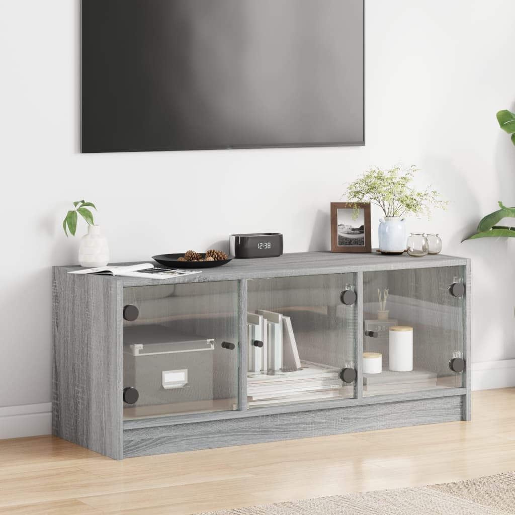 Mobile Porta TV con Ante in Vetro Grigio Sonoma 102x37x42 cm