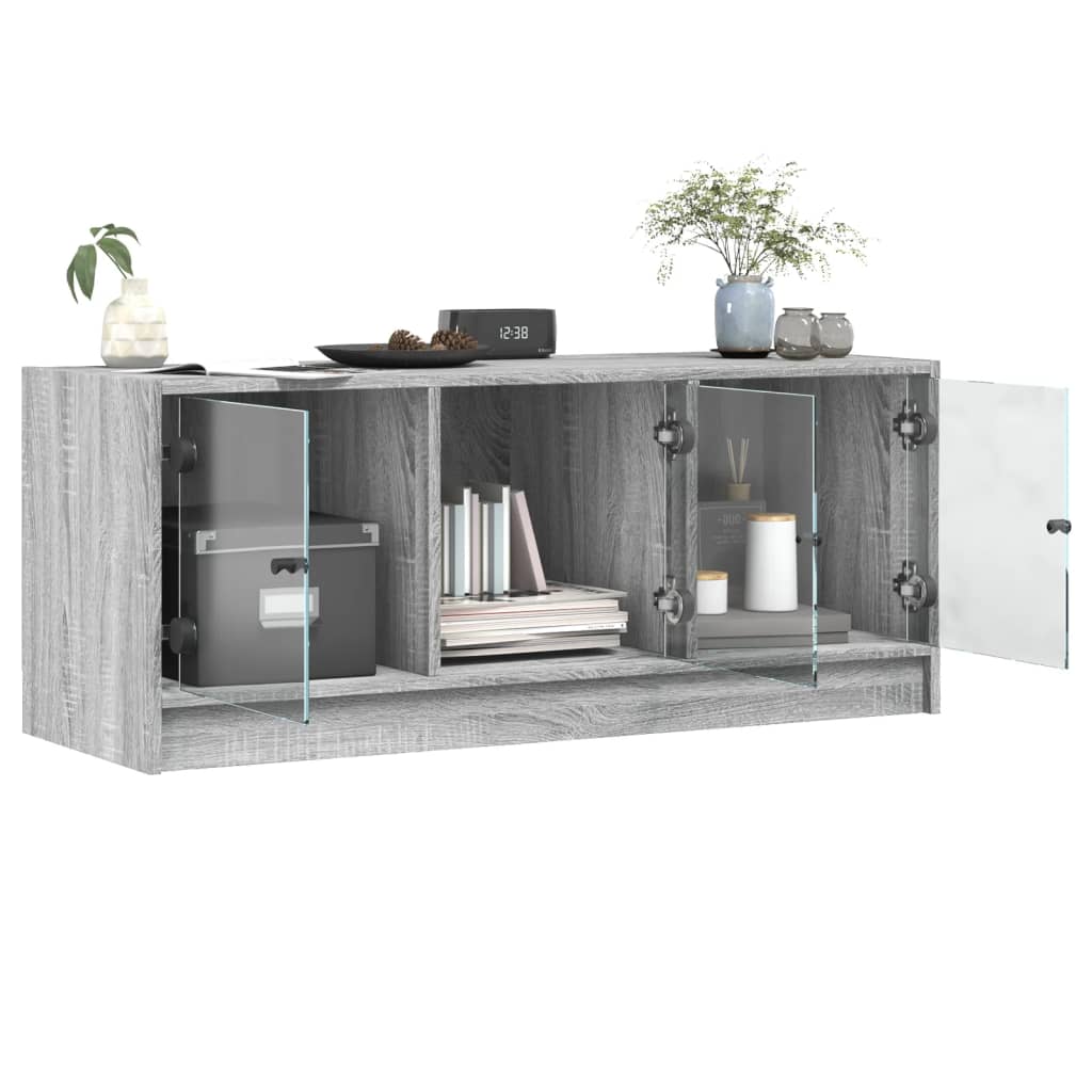 Mobile Porta TV con Ante in Vetro Grigio Sonoma 102x37x42 cm