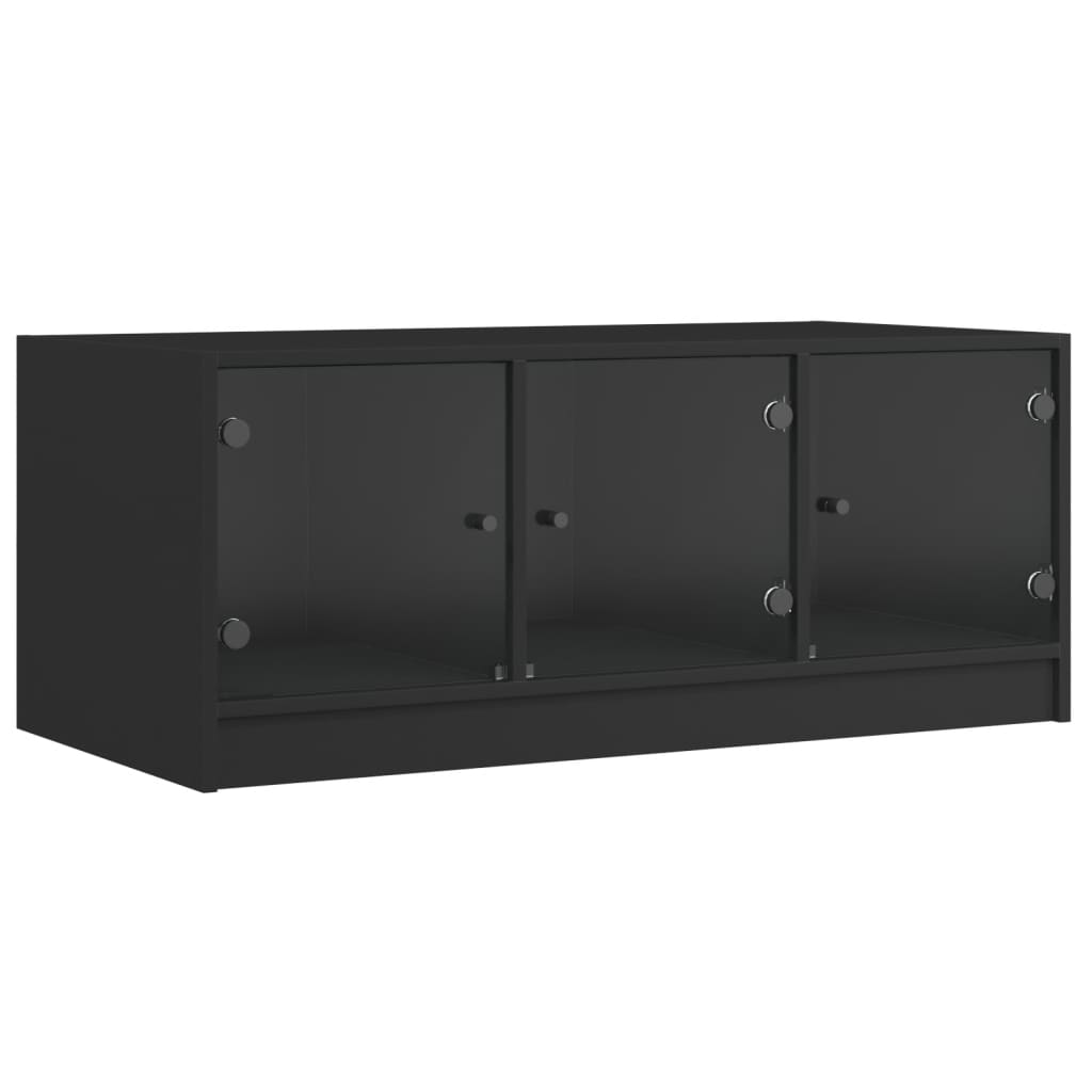 Tavolino da Salotto con Ante in Vetro Nero 102x50x42 cm