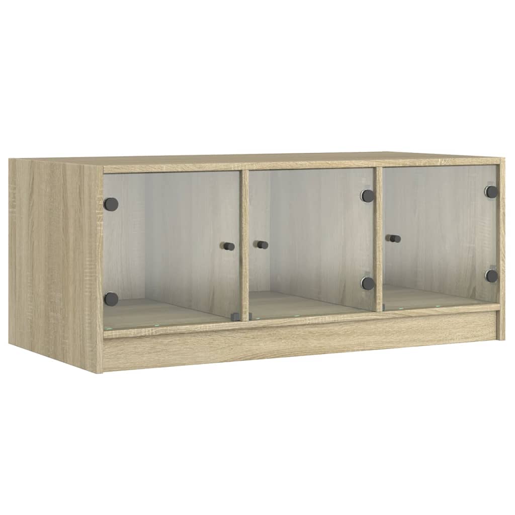 Tavolino da Salotto con Ante in Vetro Rovere Sonoma 102x50x42cm