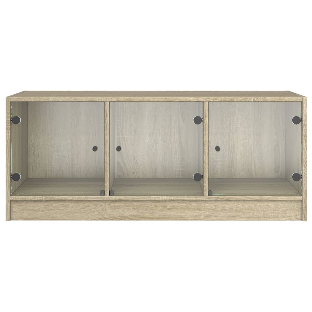 Tavolino da Salotto con Ante in Vetro Rovere Sonoma 102x50x42cm