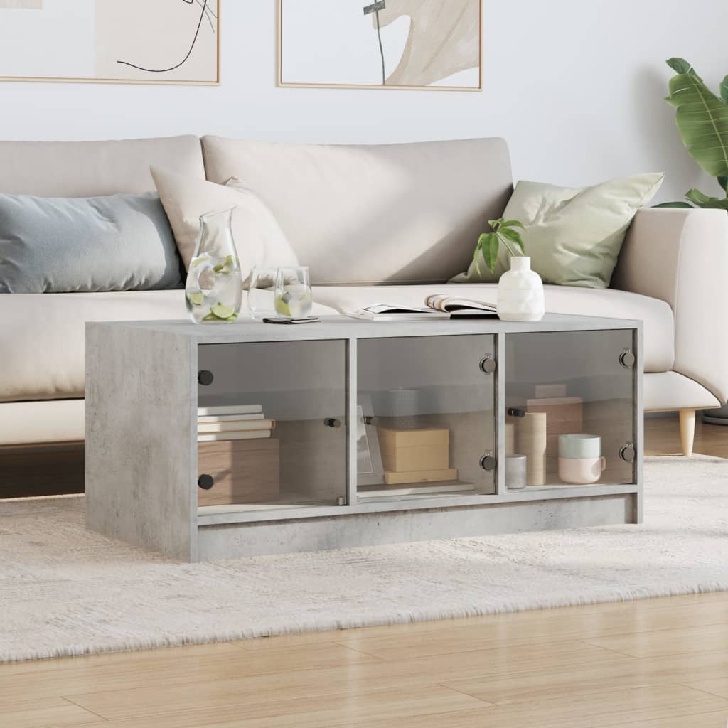 Tavolino Salotto con Ante in Vetro Grigio Cemento 102x50x42 cm