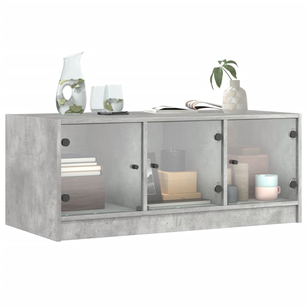 Tavolino Salotto con Ante in Vetro Grigio Cemento 102x50x42 cm