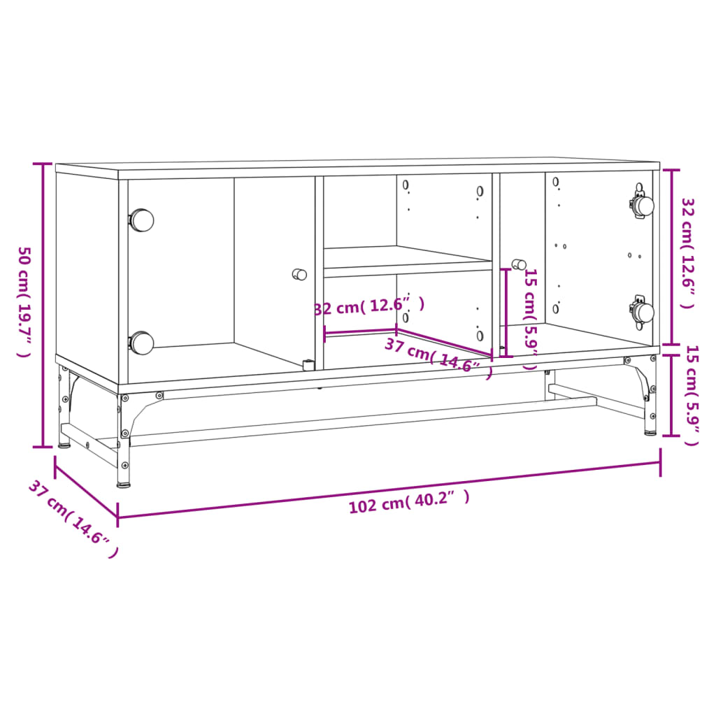 Mobile Porta TV con Ante in Vetro Rovere Sonoma 102x37x50 cm