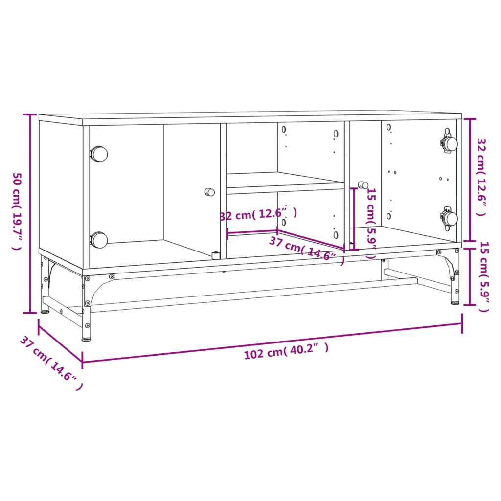 Mobile Porta TV con Ante in Vetro Grigio Cemento 102x37x50 cm