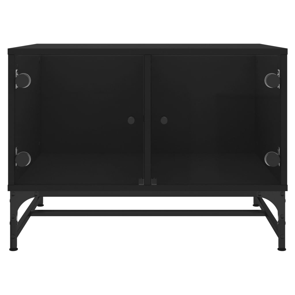 Tavolino da Salotto con Ante in Vetro Nero 68,5x50x50 cm