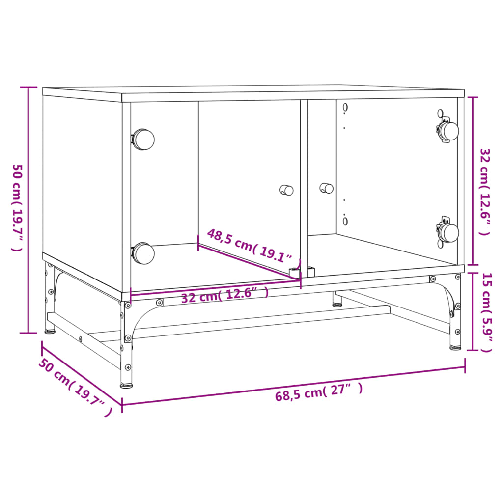 Tavolino da Salotto con Ante in Vetro Nero 68,5x50x50 cm