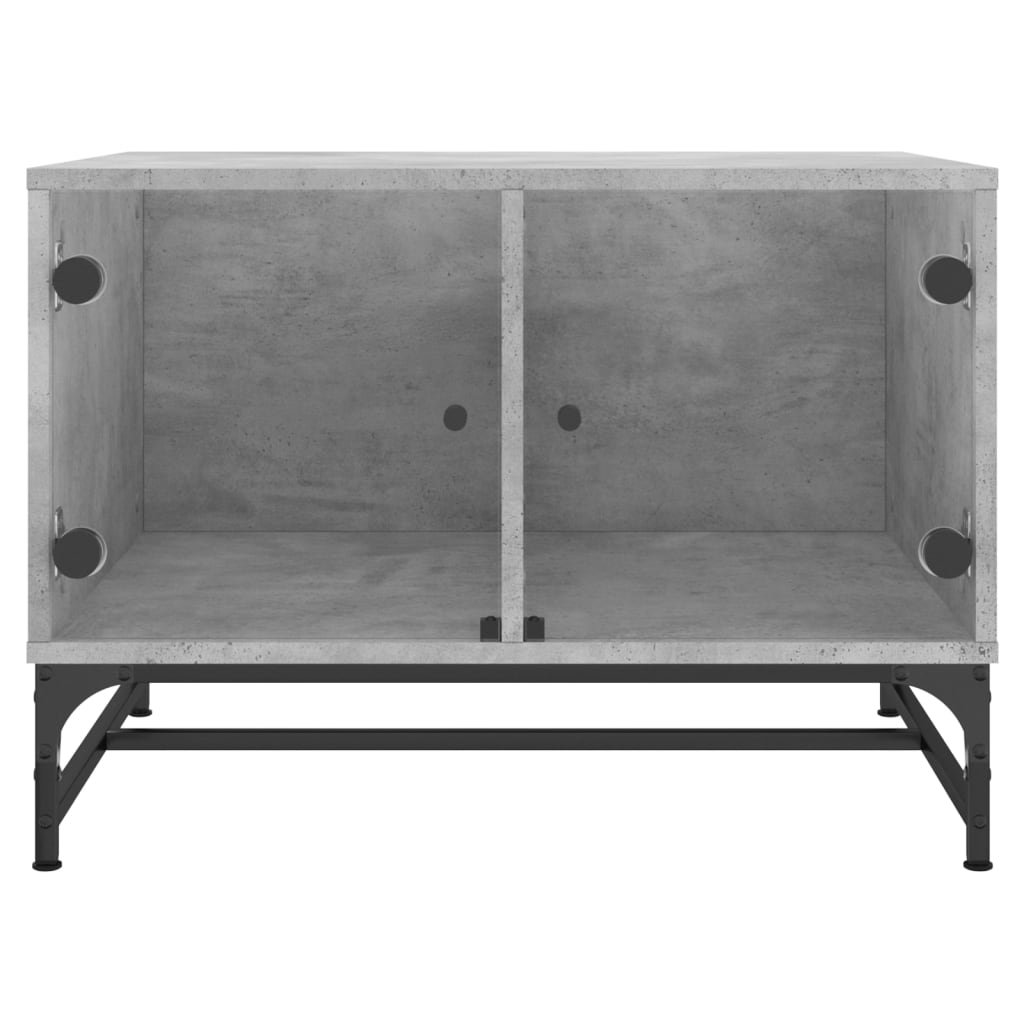 Tavolino Salotto con Ante in Vetro Grigio Cemento 68,5x50x50 cm
