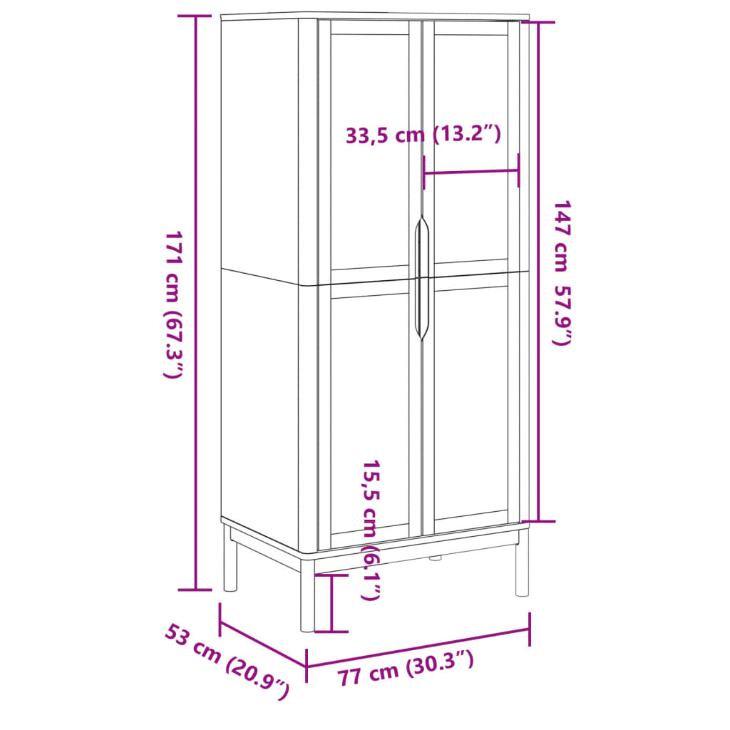 Armadio FLORO Marrone Cera 77x53x171 cm Legno Massello di Pino