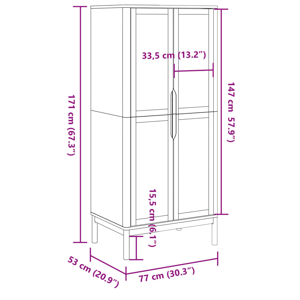 Armadio FLORO 77x53x171 cm in Legno Massello di Pino Grigio