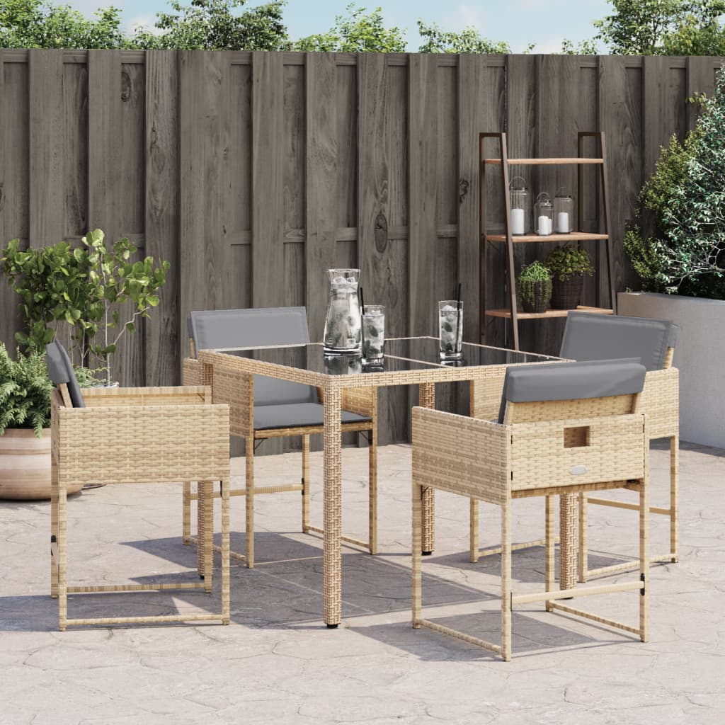 Sedie da Giardino con Cuscini 4 pz Beige Misto in Polyrattan