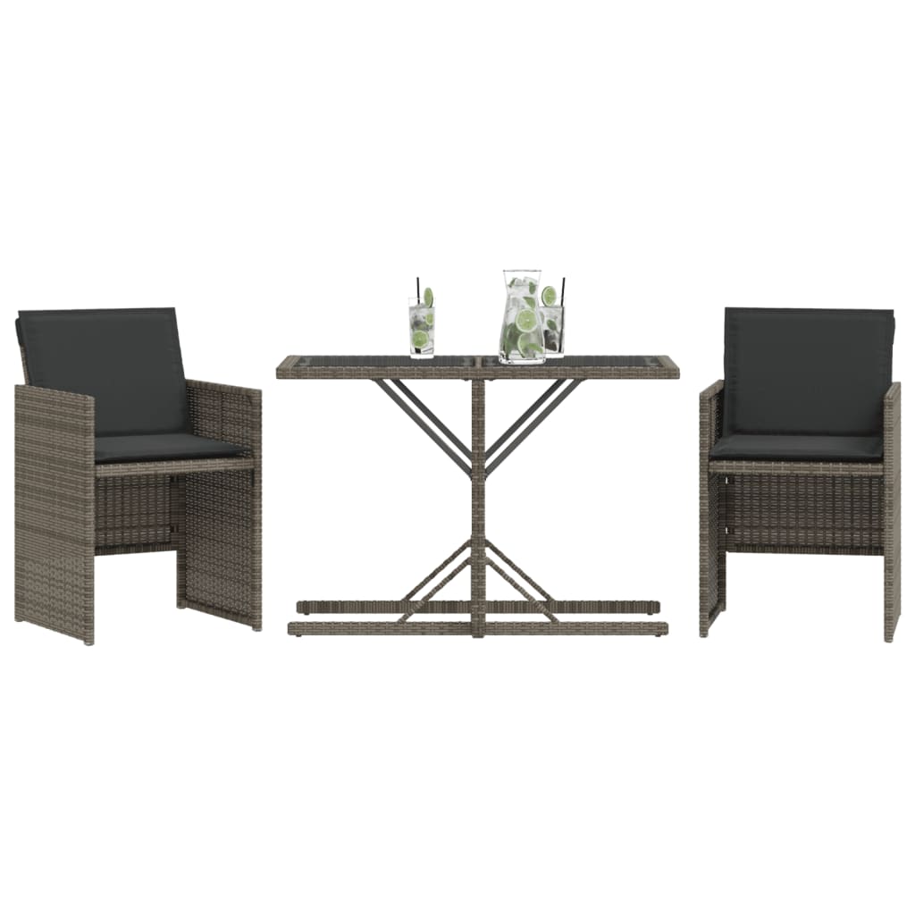 Set da Bistrò 3 pz con Cuscini Grigio in Polyrattan