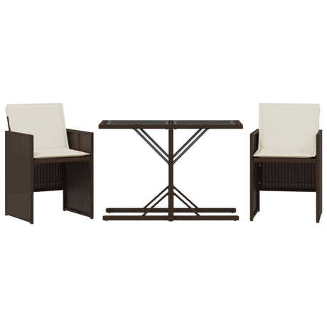 Set Bistrò 3 pz con Cuscini Marrone in Polyrattan