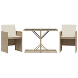 Set da Bistrò 3 pz con Cuscini Beige in Polyrattan