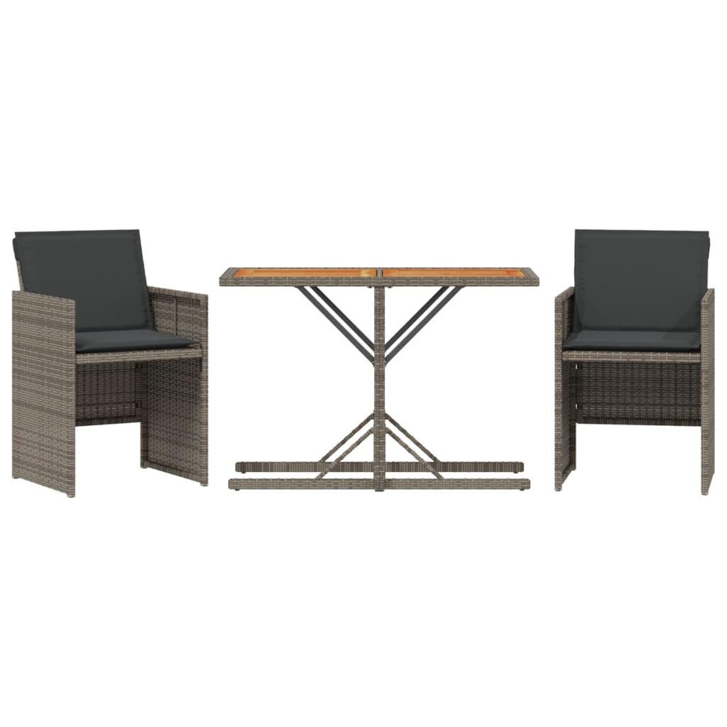 Set da Bistrò 3 pz con Cuscini Grigio in Polyrattan