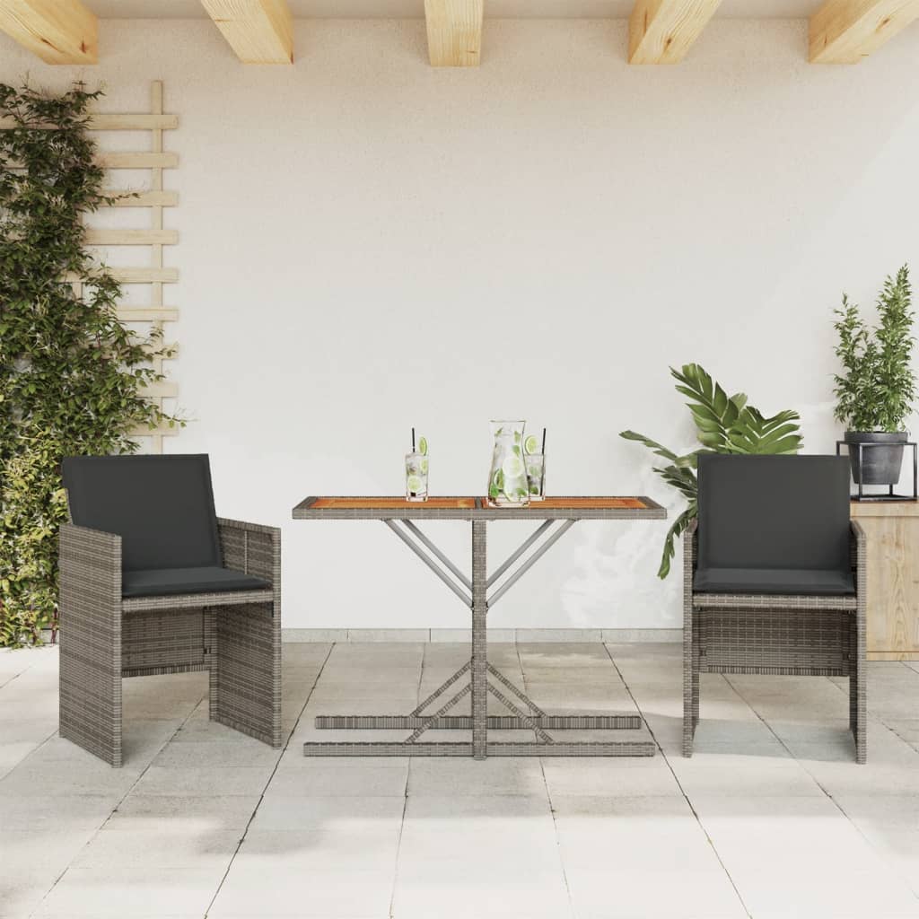 Set da Bistrò 3 pz con Cuscini Grigio in Polyrattan