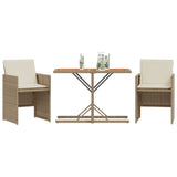 Set da Bistrò 3 pz con Cuscini Beige in Polyrattan