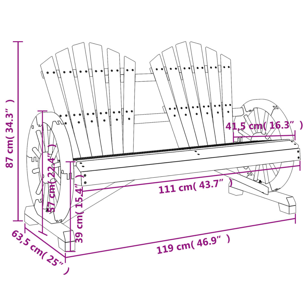 Sedia da Giardino Adirondack 2 Posti in Legno Massello di Abete