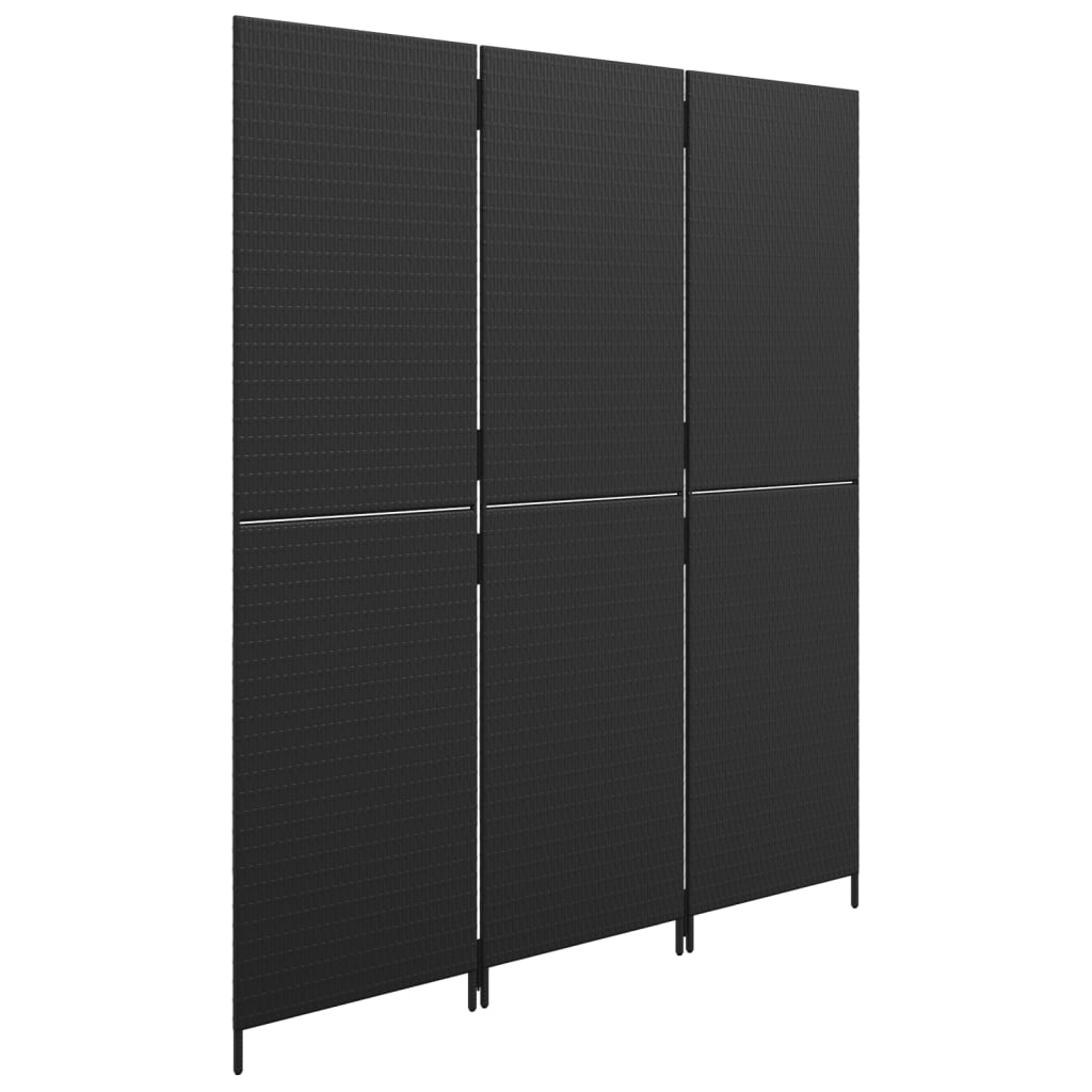 Divisorio per Ambienti a 3 Pannelli Nero in Polyrattan