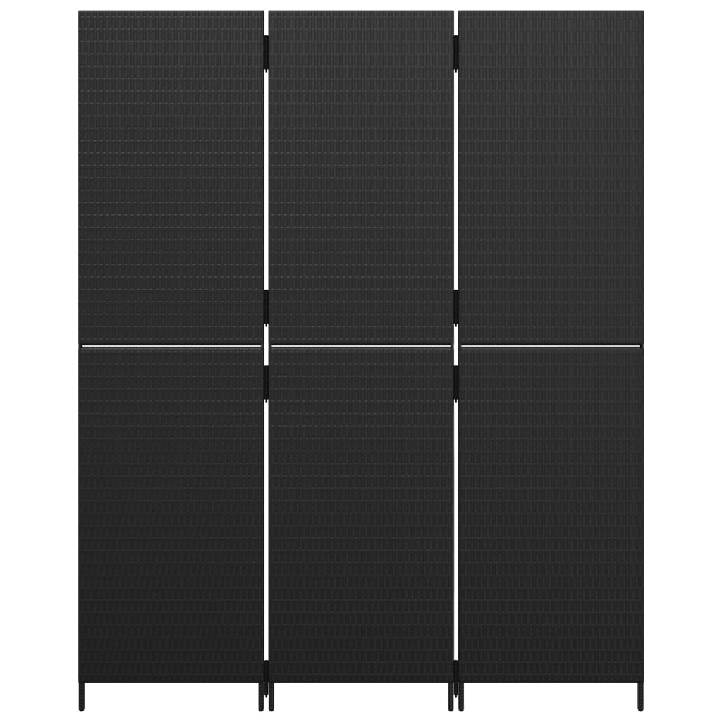 Divisorio per Ambienti a 3 Pannelli Nero in Polyrattan